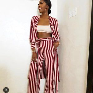 Zara red and tan stripe long robe cardigan